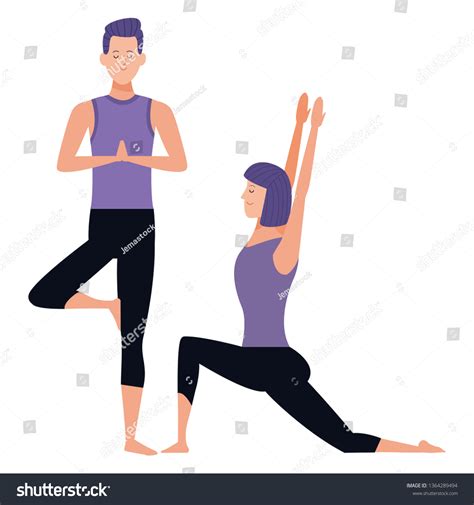 Couple Yoga Poses Stock Vector Royalty Free 1364289494 Shutterstock