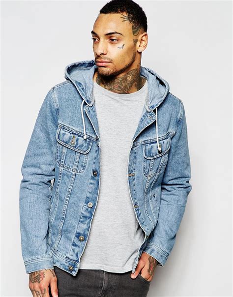 Asos Denim Jacket With Hood In Mid Wash In Blue For Men Lyst