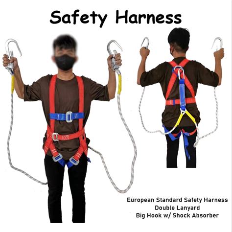 European Standard Safety Harness Double Lanyard Big Hook W Shock