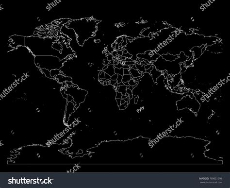 World Map Country Borders Thin White Stock Vector Royalty Free