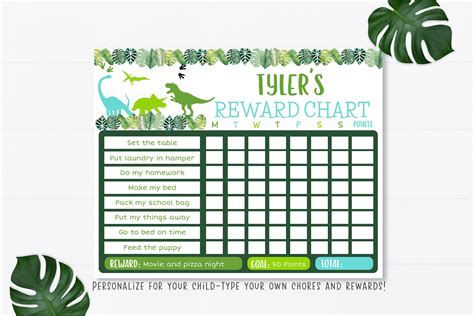 Editable Dinosaur Reward Chart Dinosaur Chore Chart Dinosaur Etsy