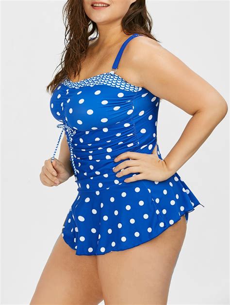34 Off 2021 Polka Dot Plus Size Pin Up Skirted Tankini Swimsuit In Blue Zaful