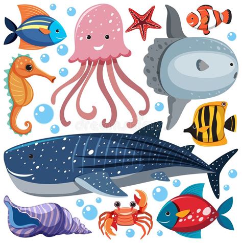 Cartoon Sea Life Seamless Pattern With Sea Animals Character Stock