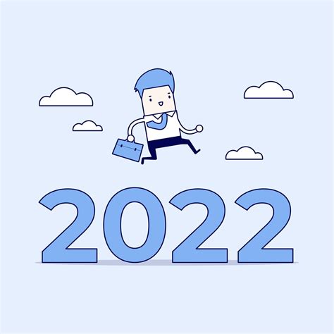 Businessman Jump Over Number 2022 Cartoon Character Thin Line Style