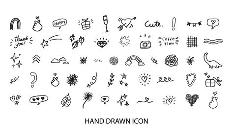 Hand Drawn Icon Set Of Cute Decoration In Daily Basis Simple Doodle