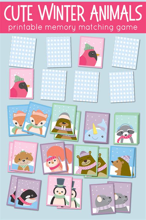 Winter Animal Matching Pairs Game Free Printable Memory Cards Card