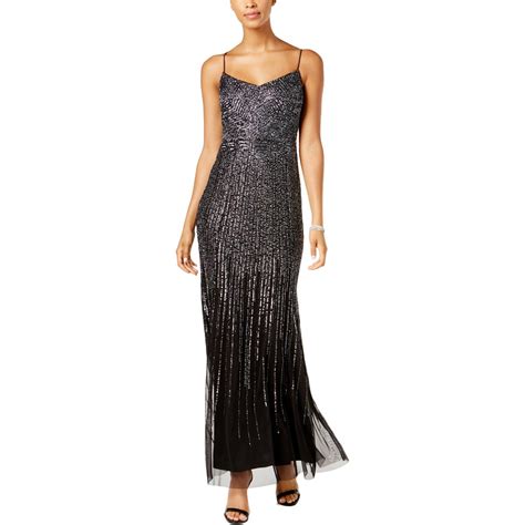 Adrianna Papell Womens Black Full Length Beaded Evening Dress Gown 12