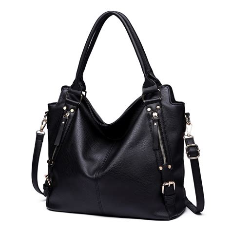E6713 Bk Big Size Soft Leather Look Slouchy Hobo Shoulder Bag Black