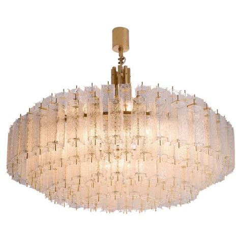 Large Chandelier In Brass With Structured Glass For Sale At 1stdibs