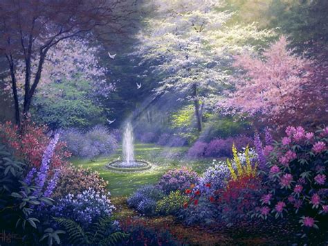 Garden With Fountain Wallpaper And Background Image 1600x1200