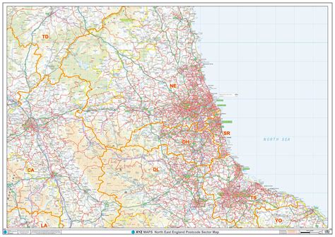 North East England Postcode Sector Wall Map S16 Xyz Maps