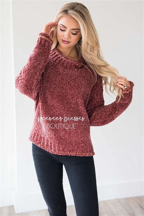 Soft Chenille Contrast Stitch Knit Sweater Knitted Sweaters Sweaters