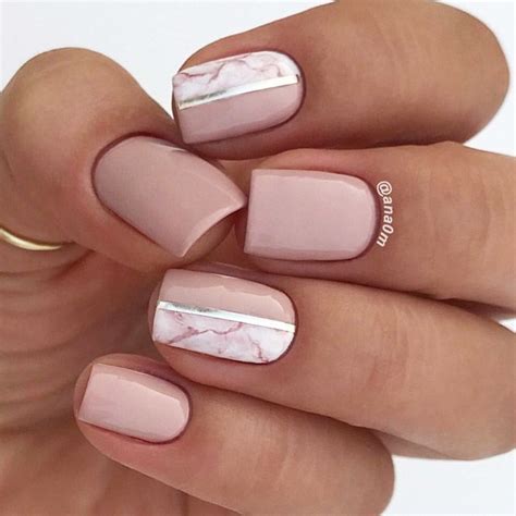 Nude Nails With Marble Art Marbleart Silverstripes Simple And