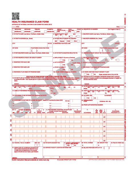 Fillable Health Insurance Claim Form 1500 02 12 Printable Forms Free