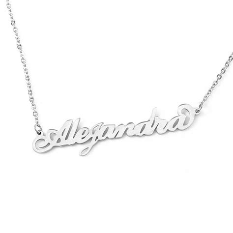 Alejandra Italic Silver Tone Name Necklace Personalized Etsy