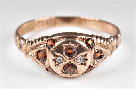 Antique Victorian Ct Rose Gold Garnet Diamond Gypsy Ring