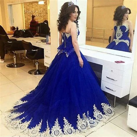 Vestidos De Novia 2017 Gold Lace Royal Blue Wedding Dresses Ball Gown