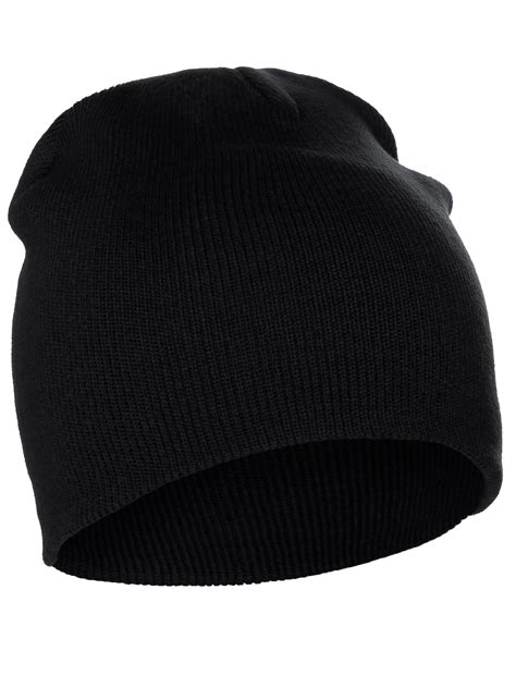 Classic Plain Cuffless Beanie Winter Knit Hat Skully Cap Black