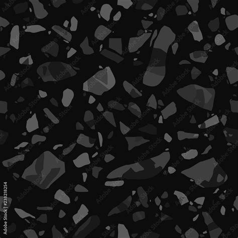 Terrazzo Flooring Vector Seamless Pattern In Black Colors Texture Of