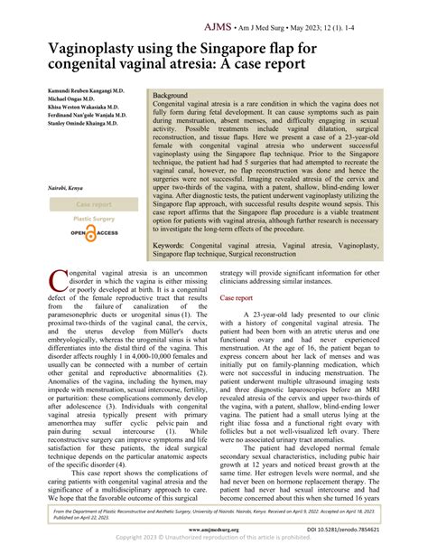 Pdf Vaginoplasty Using The Singapore Flap For Congenital Vaginal