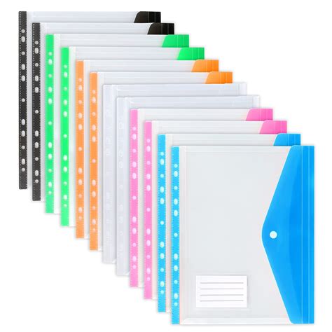 Tooelmon Punched Pockets A4 Plastic Wallets 12 Pack A4 Folders Wallets