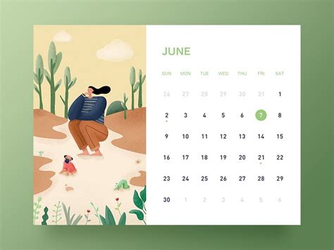 June Desk Calendar Illustration Calendar Design Layout Calendar