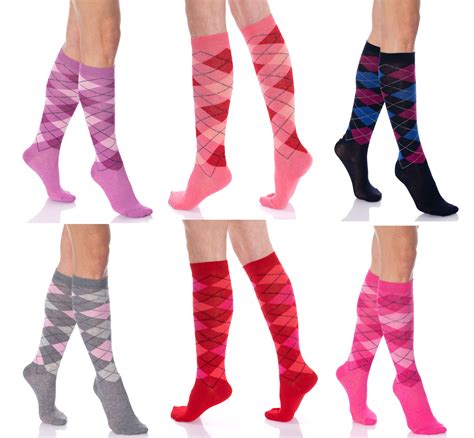 Over The Calf Socks For Women Colorful Argyle Patterned Pairs Size