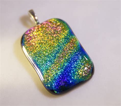 Sparkling Dichroic Fused Glass Pendant In Rainbow Colours
