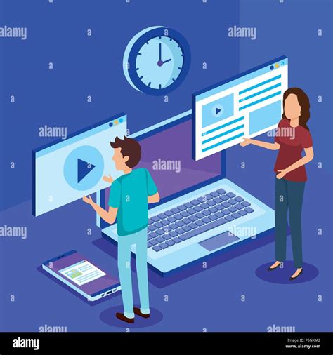 Digital Technology With Teamwork People Isometric Stock Vector Image
