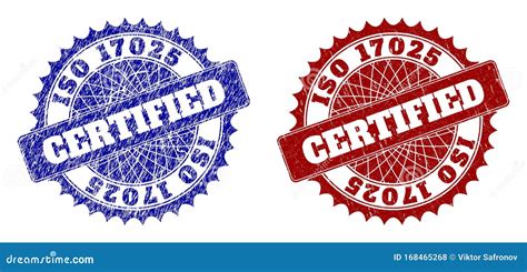 Iso 17025 Certified Blue And Red Rounded Watermarks With Distress