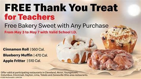 mcdonald s saying thank you to teachers with free bakery item