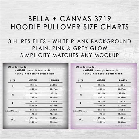 Bella Canvas 3719 Hoodie Size Chart Mockup Bundle With A White Board