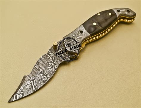Damascus Pocket Knife Custom Handmade Damascus Steel Folding Liner