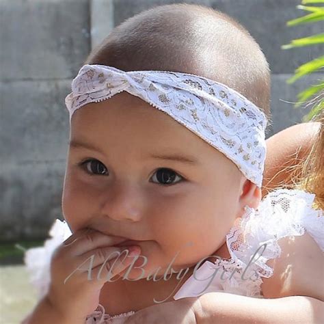 White And Gold Turban Headband For Newborns Infants Toddlers And Girls