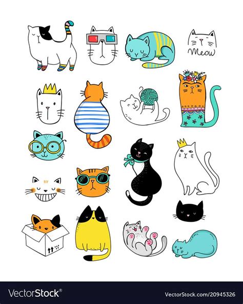 Cats Cute Doodles Collection Of Vector Illustrations Download A Free