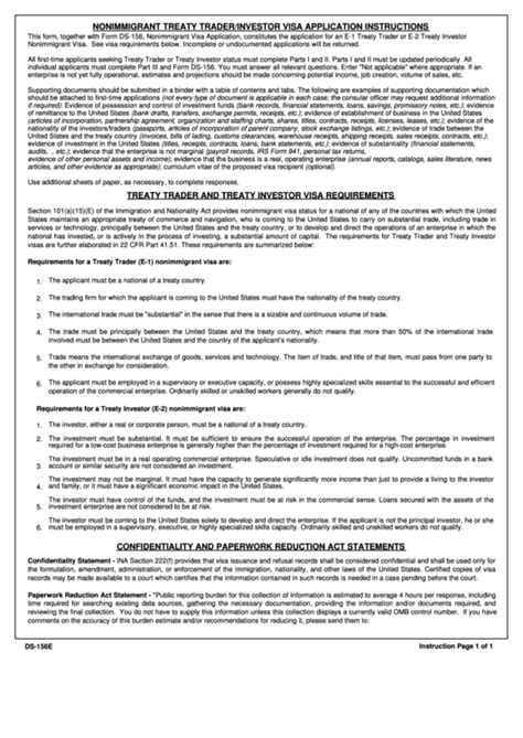 Fillable Form Ds 156e Nonimmigrant Treaty Traderinvestor Application