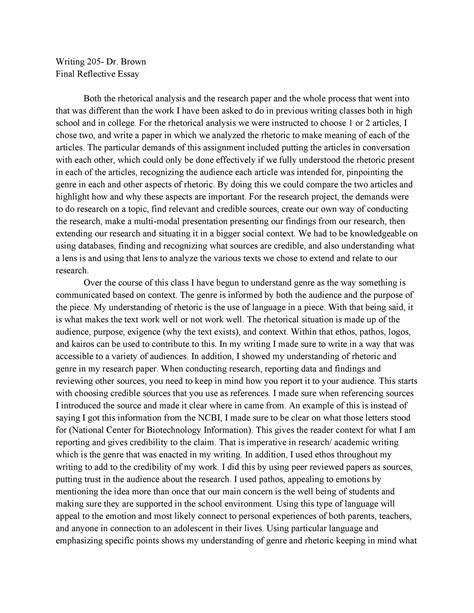 Example Of Reflection Paper Magnificent Sample Reflective Essay On A