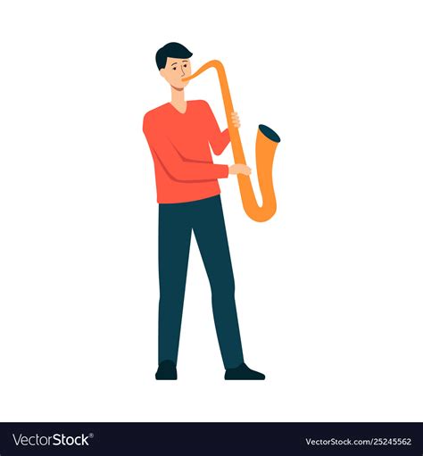 Man Is Playing Saxophone Cartoon Style Royalty Free Vector