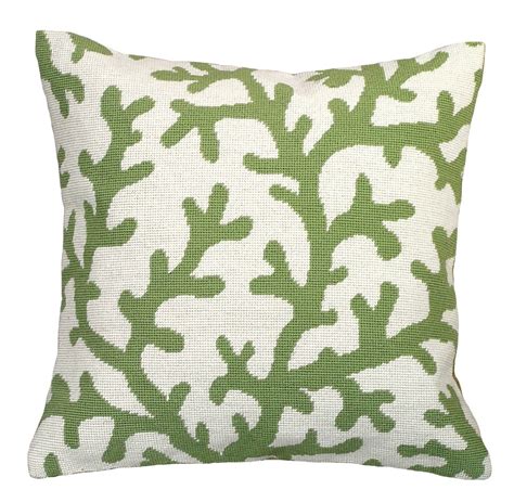 Bright Sea Green Coral Design Needlepoint Pillow Coral Pillows Coral
