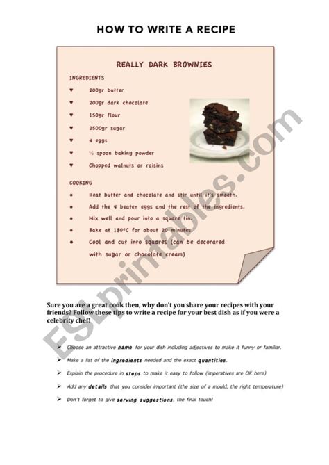 How To Write A Recipe Esl Worksheet By Mnuriadg