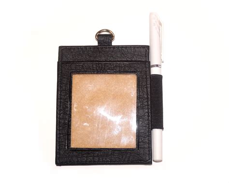 Navy leather card holder id travel pass 10.5cm x 7.5cm. ID card AEP holder black with extra pockets in genuine leather