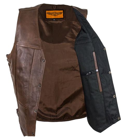 Mens Pocket Brown Naked Cowhide Leather Vest Mlsv Leather Supreme