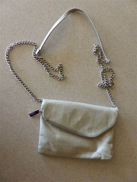 Hobo International Daria Gray Leather Crossbody Chain Strap Clutch Bag