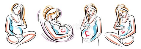 pregnancy and motherhood theme vector illustrations set pregnant woman drawings isolated on