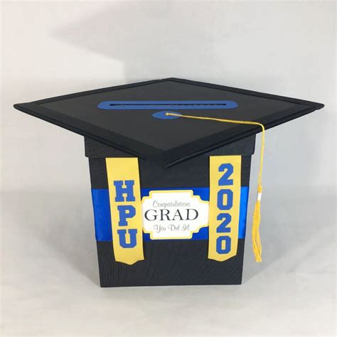 Royal Blue Yellow Gold And Black Graduation Cap Style Card Box