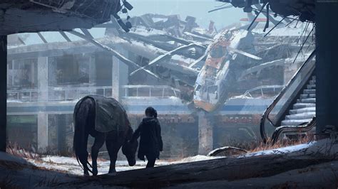 Wallpaper Digital Art Video Games Apocalyptic Ruin Horse Snow