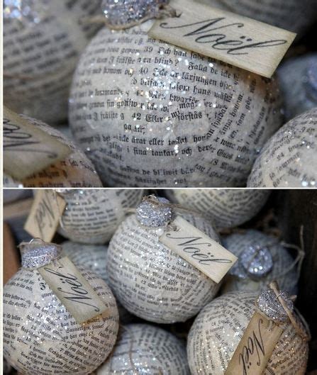 Diy Clear Glass Ornaments Decoupaged With Old Newspapers Sprinkled