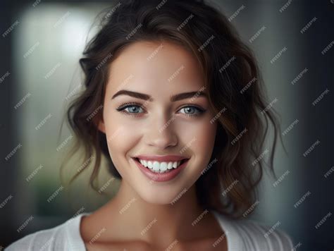 premium ai image beautiful wide smile of healthy woman white teeth close up