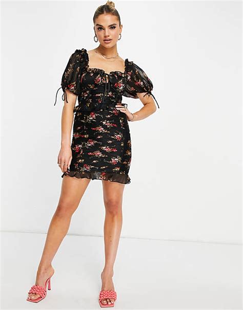 Asos Design Ruched Cupped Mini Dress In Ditsy Floral Asos