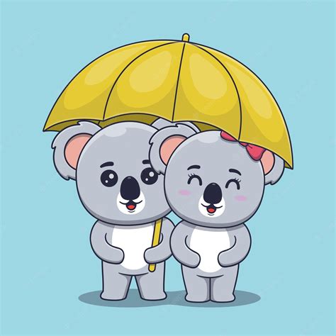 Premium Vector Cute Valentines Day Koala Couple Under The Umbrella